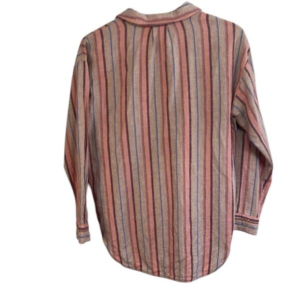 Maeve Small | Linen Cotton Button Down | Striped Pink Peach Blue | Anthropologie - Picture 10 of 10